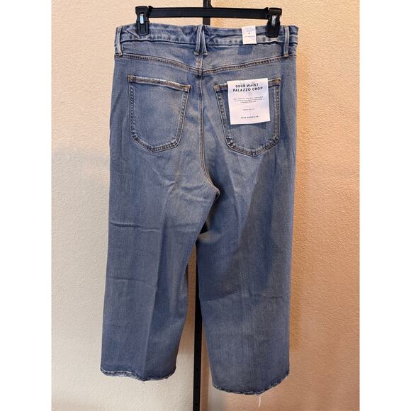 Good American Good Waist Palazzo Crop Jeans Distressed Indigo Size 18 NWT - Picture 4 of 12